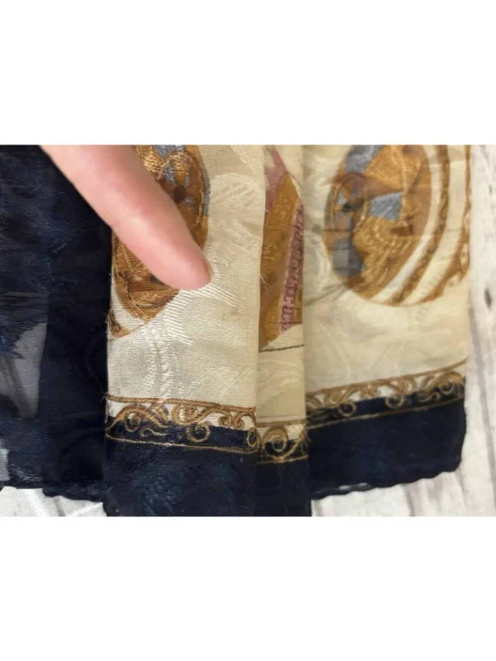 Liz Claiborne Scarf Gold Blue Hot Air Balloon Design Long Skinny Rectangle Neck